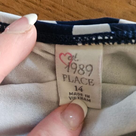 Childrens Place Girls Sz 12 Navy Polka Dot Stripe Bikini Swimwear 2‑Piece Set - Picture 2 of 5